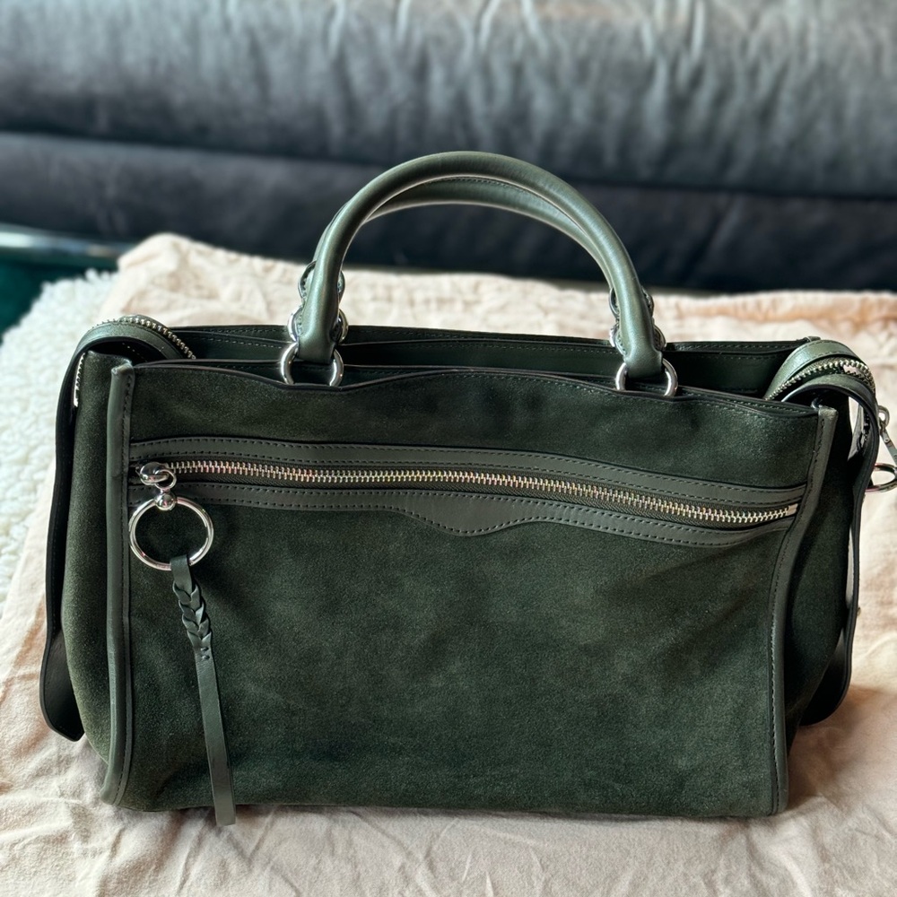 Rebecca Minkoff olive green suede satchel with silver hardware